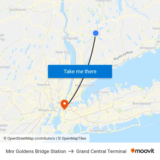 Mnr Goldens Bridge Station to Grand Central Terminal map