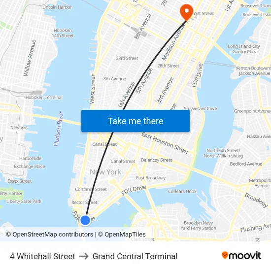 4 Whitehall Street to Grand Central Terminal map