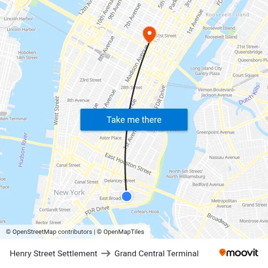 Henry Street Settlement to Grand Central Terminal map