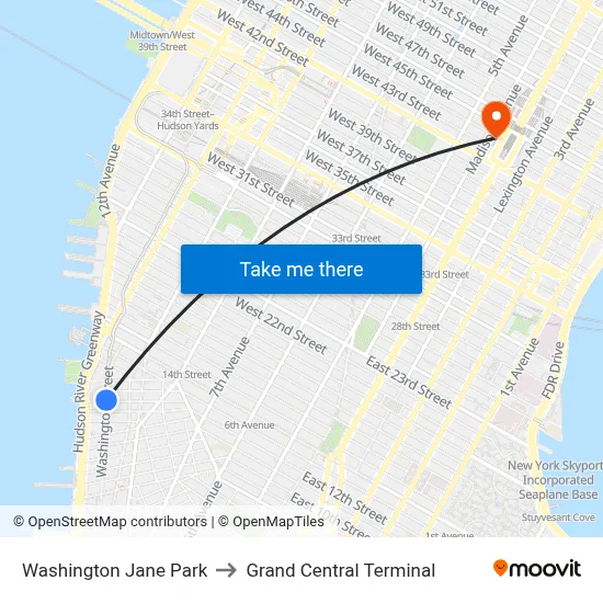 Washington Jane Park to Grand Central Terminal map