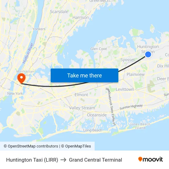 Huntington Taxi (LIRR) to Grand Central Terminal map