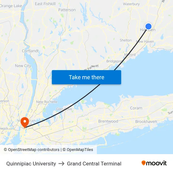 Quinnipiac University to Grand Central Terminal map