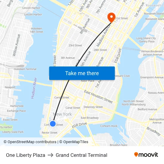 One Liberty Plaza to Grand Central Terminal map