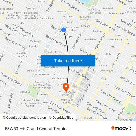 53W53 to Grand Central Terminal map