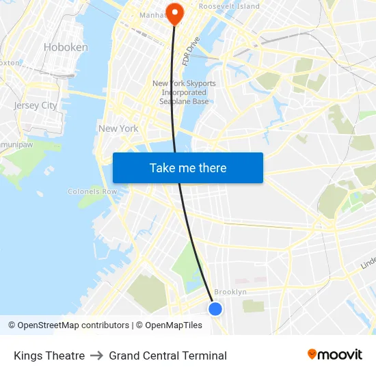 Kings Theatre to Grand Central Terminal map