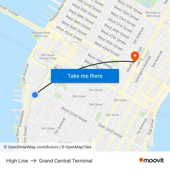 High Line to Grand Central Terminal map