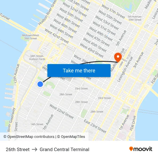 26th Street to Grand Central Terminal map