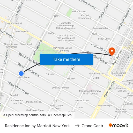 Residence Inn by Marriott New York Manhattan/Times Square to Grand Central Terminal map