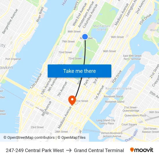 247-249 Central Park West to Grand Central Terminal map