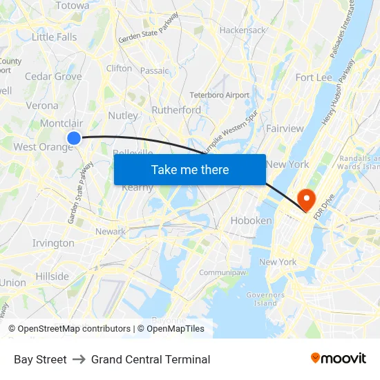 Bay Street to Grand Central Terminal map