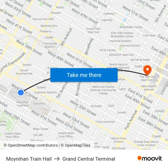 Moynihan Train Hall to Grand Central Terminal map