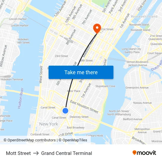 Mott Street to Grand Central Terminal map