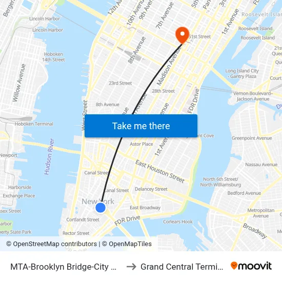 MTA-Brooklyn Bridge-City Hall to Grand Central Terminal map