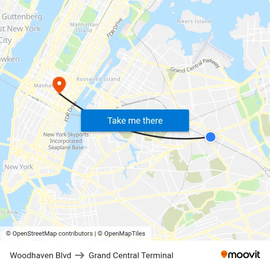 Woodhaven Blvd to Grand Central Terminal map