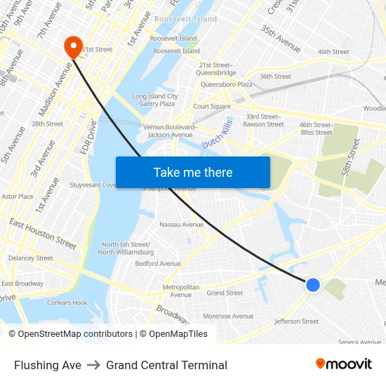 Flushing Ave to Grand Central Terminal map