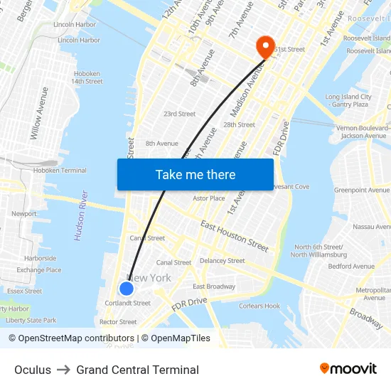 Oculus to Grand Central Terminal map