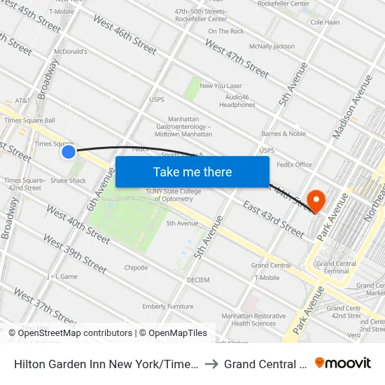 Hilton Garden Inn New York/Times Square Central to Grand Central Terminal map