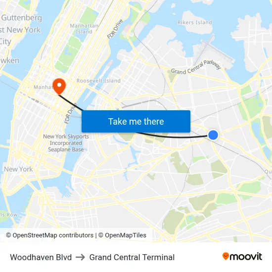 Woodhaven Blvd to Grand Central Terminal map