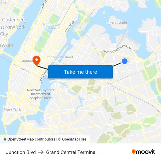 Junction Blvd to Grand Central Terminal map