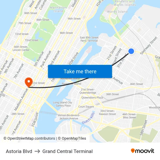 Astoria Blvd to Grand Central Terminal map