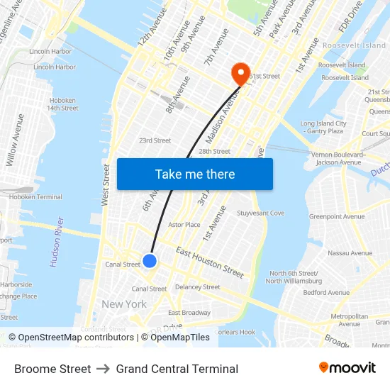 Broome Street to Grand Central Terminal map