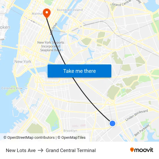 New Lots Ave to Grand Central Terminal map