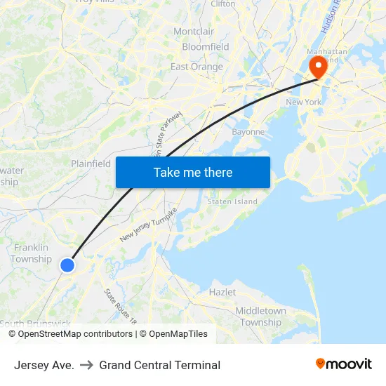 Jersey Ave. to Grand Central Terminal map