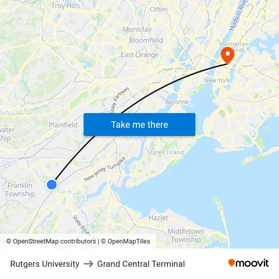 Rutgers University to Grand Central Terminal map