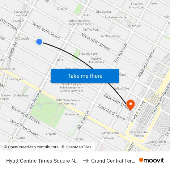 Hyatt Centric Times Square New York to Grand Central Terminal map