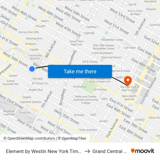 Element by Westin New York Times Square West to Grand Central Terminal map