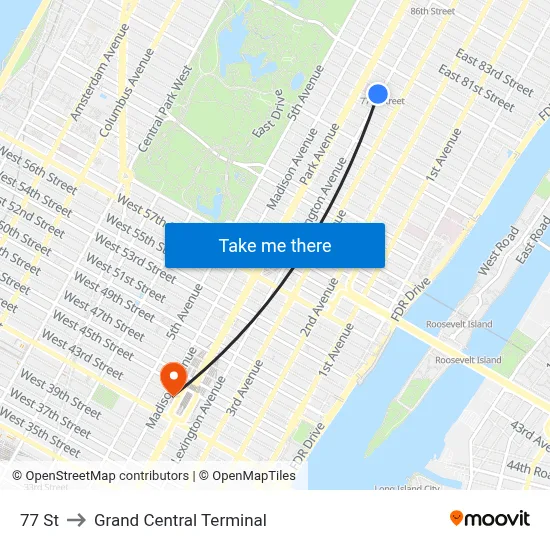 77 St to Grand Central Terminal map