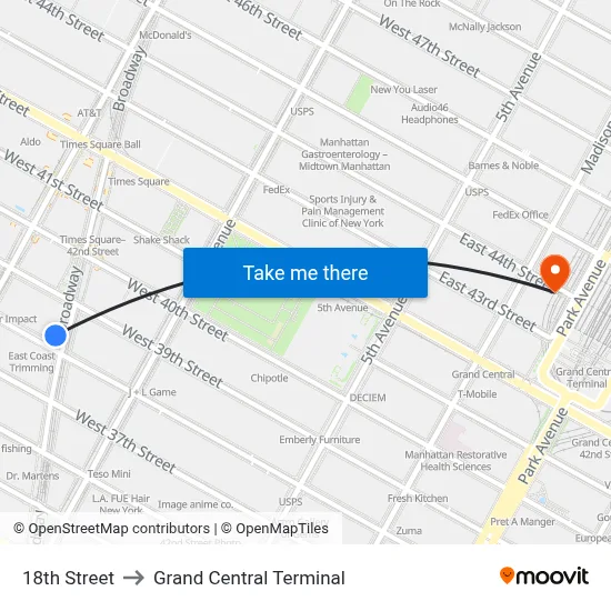 18th Street to Grand Central Terminal map