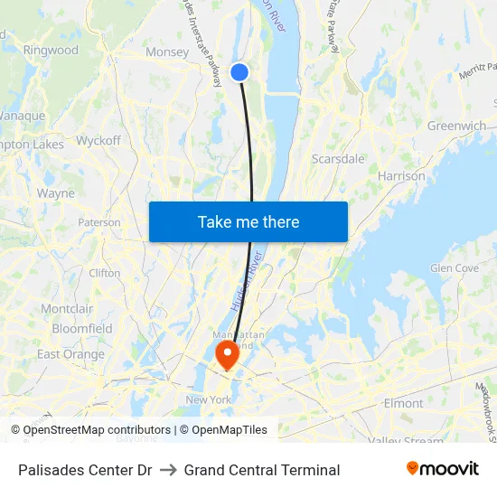 Palisades Center Dr to Grand Central Terminal map