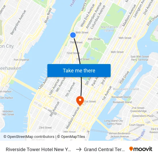 Riverside Tower Hotel New York City, 80 Riverside Dr to Grand Central Terminal map