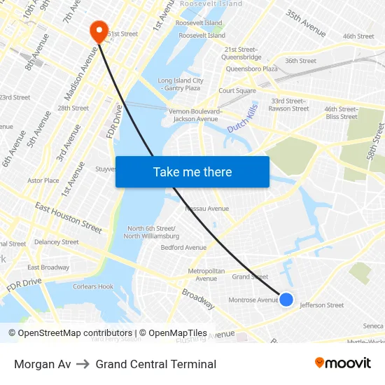 Morgan Av to Grand Central Terminal map