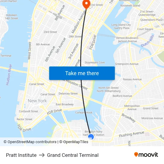 Pratt Institute, 63 Flushing Ave to Grand Central Terminal map