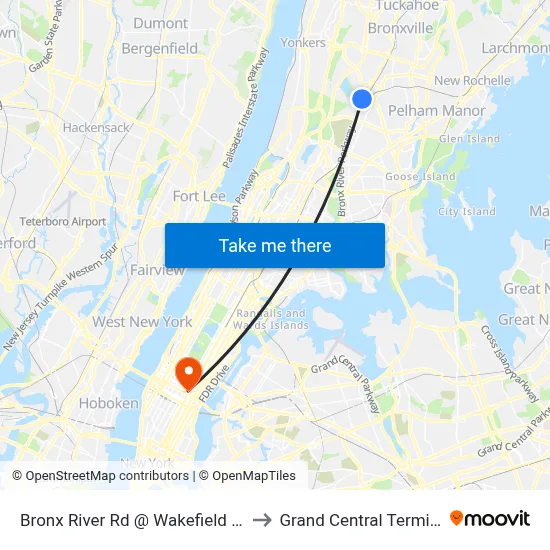 Bronx River Rd @ Wakefield Ave to Grand Central Terminal map