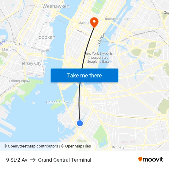 9 St/2 Av to Grand Central Terminal map