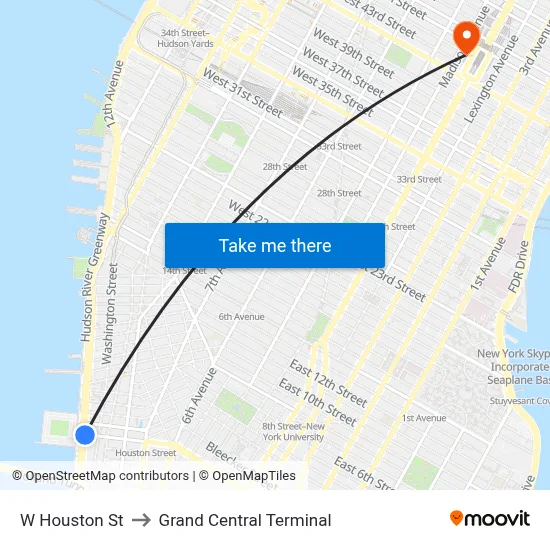 W Houston St, New York (New York City), NY 10014 to Grand Central Terminal map