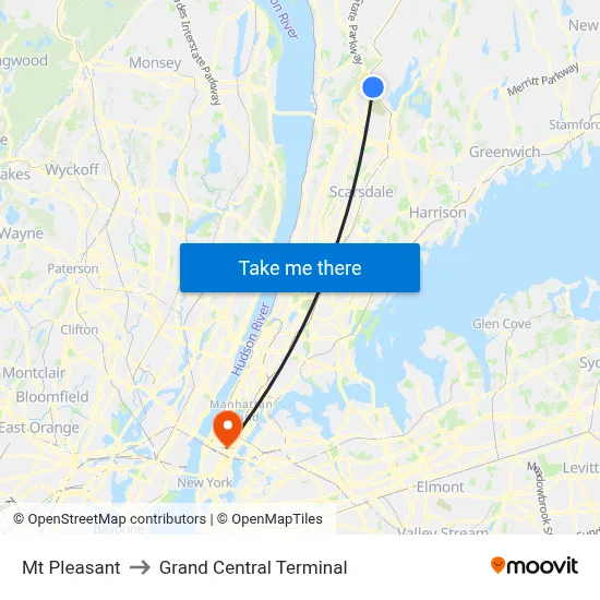 Mt Pleasant to Grand Central Terminal map