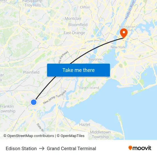 Edison Station to Grand Central Terminal map