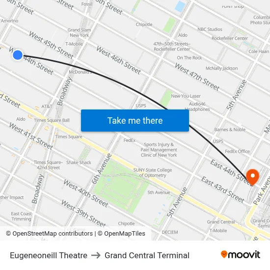 Eugeneoneill Theatre to Grand Central Terminal map