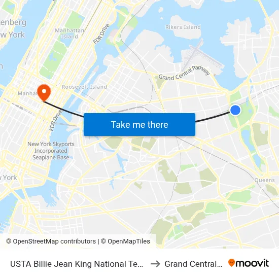 USTA Billie Jean King National Tennis Center W Gate to Grand Central Terminal map