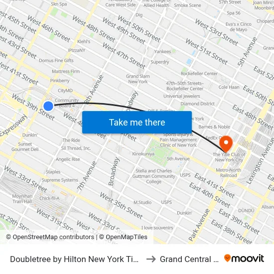 Doubletree by Hilton New York Times Square West to Grand Central Terminal map