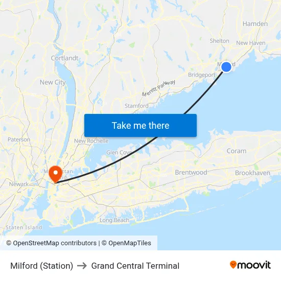 Milford (Station) to Grand Central Terminal map