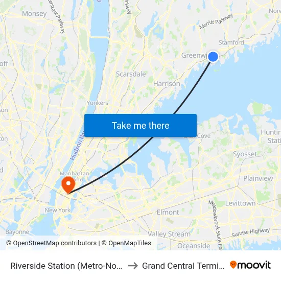 Riverside Station (Metro-North) to Grand Central Terminal map