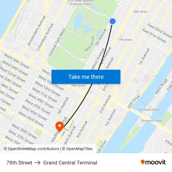 79th Street to Grand Central Terminal map