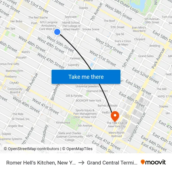Romer Hell's Kitchen, New York to Grand Central Terminal map