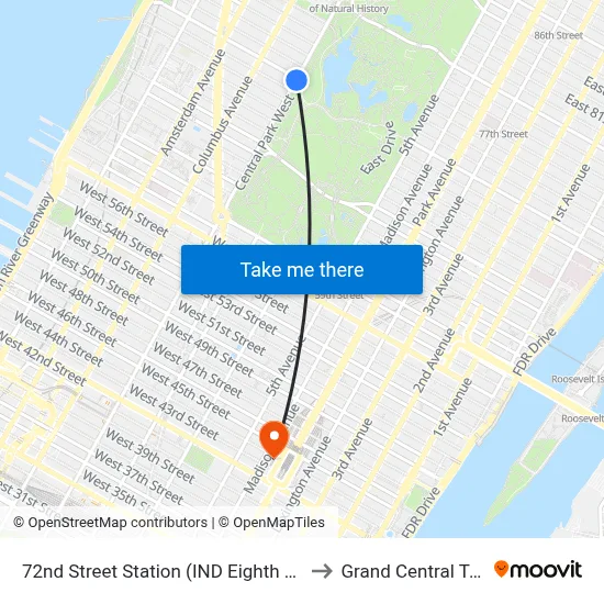 72nd Street Station (IND Eighth Avenue Line) to Grand Central Terminal map