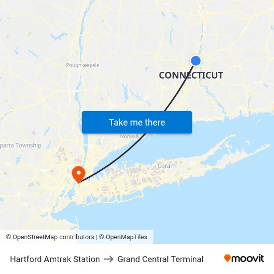 Hartford Amtrak Station to Grand Central Terminal map